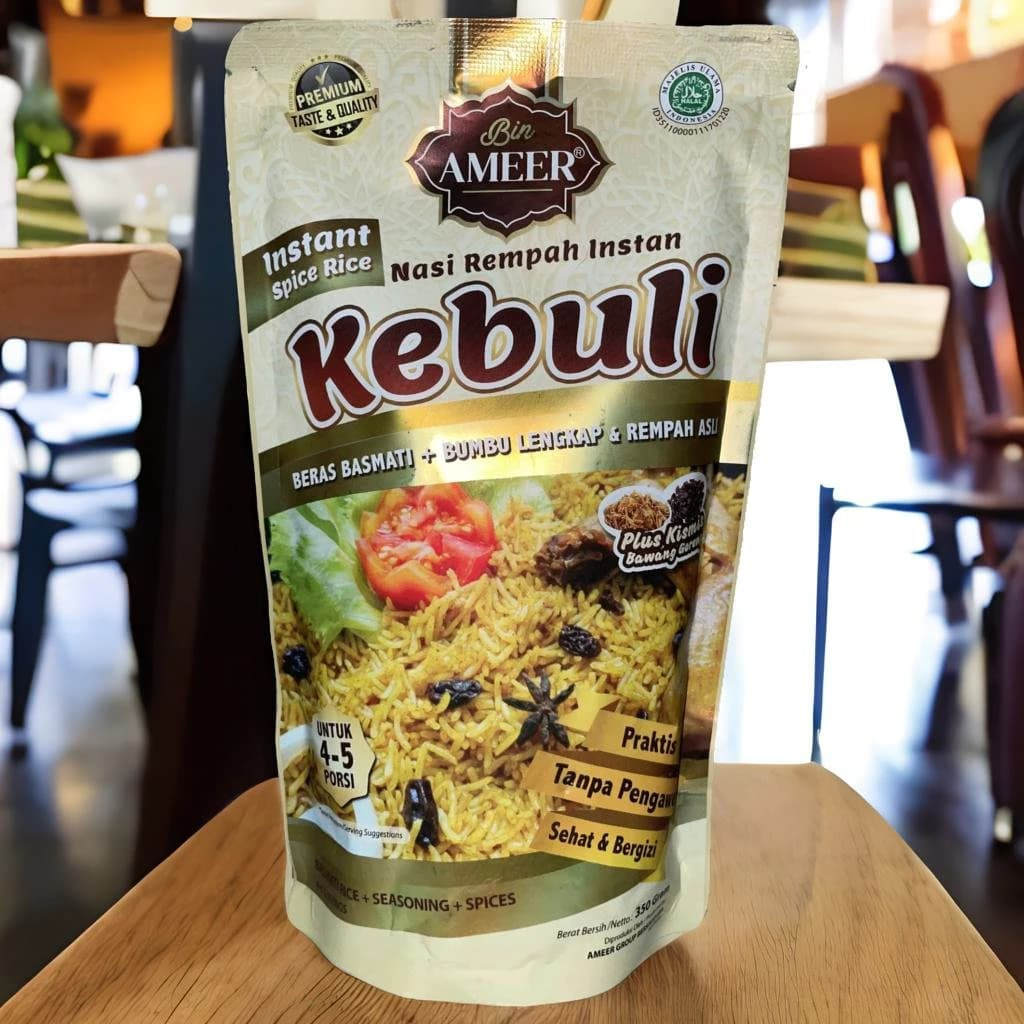 

Nasi Kebuli Instan - Termasuk Beras Basmati 300 Gram Untuk 4-5 Porsi - Bin Ameer - Enak Cukup 30 Menit - Paket Beras, Bumbu, Rempah, Kismis, Bawang Goreng