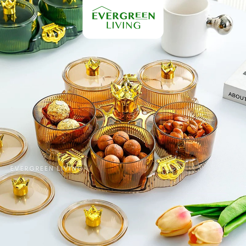 EVERGREEN Snack Box Mahkota Set 5 Transparan Pink Kue Kering Basah Permen Biskuit Unik Lucu Elegant 