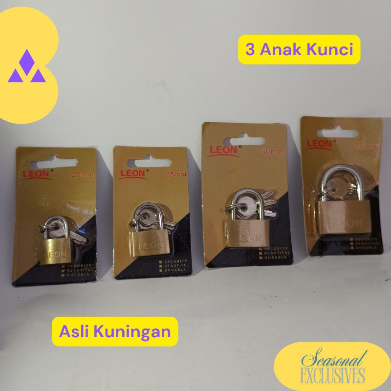 Leon Gembok Kuningan Peti Loker Laci Lemari Koper Tas Pintu penyimpanan 20 25 30 40 mm