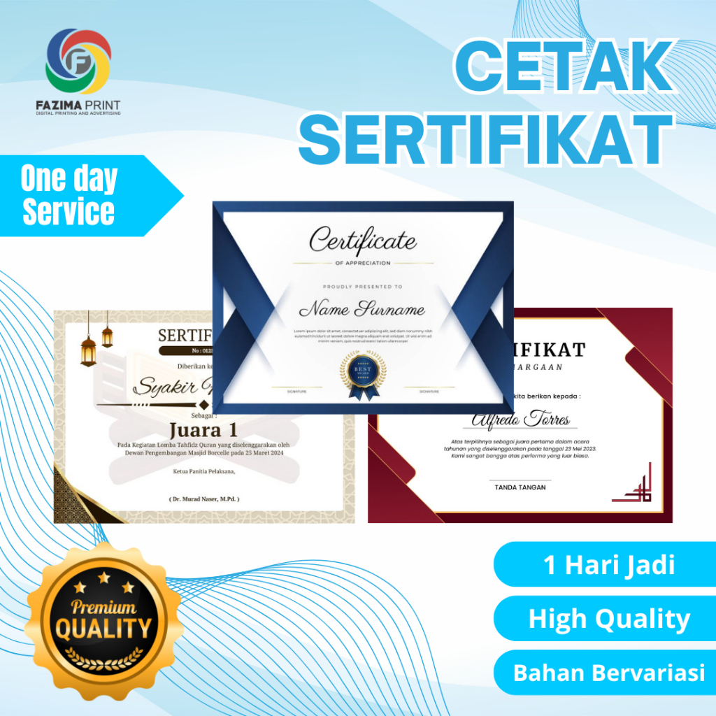 

SERTIFIKAT / PIAGAM Ukuran A4 MURAH