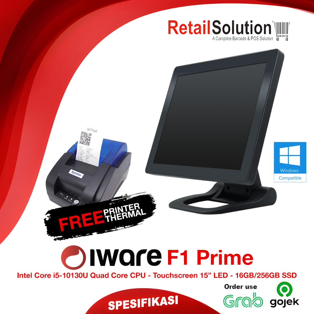 PC Mesin Kasir 15" AIO Touchscreen - Iware F1 Prime Mono All in One Windows Intel Core i5 Gen 10