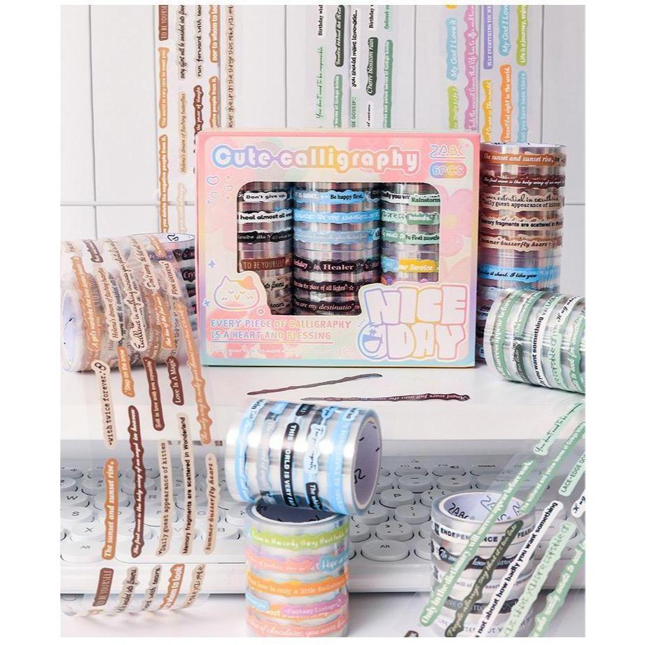 

(1Box) Washi Tape 50mmx2m Seri Kaligrafi Lucu (Kiss-Cut) Sticker Aesthetic Dekorasi Journal Vintage Retro Scrapbook Jurnal Stiker Selotip