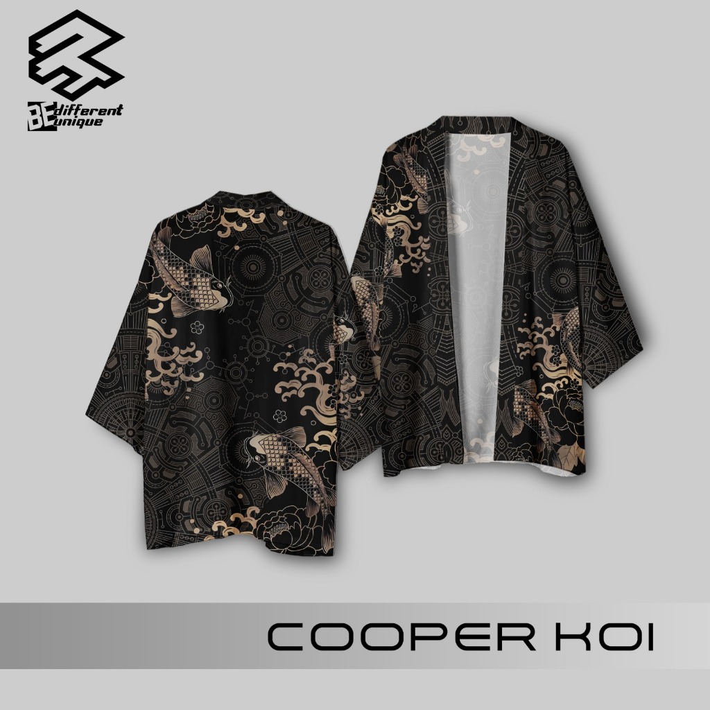 Haori Kimono Outer Outwear Casual  FullPrint Cooper Koi