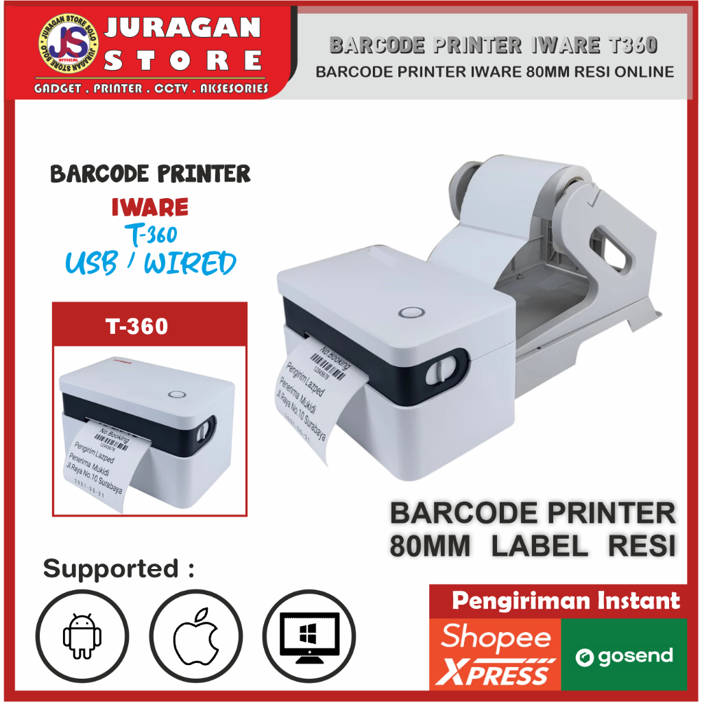 Label Resi 80mm Printer Thermal Iware T-368 / T368 USB dan Bluetooth Support cetak Resi Online shop