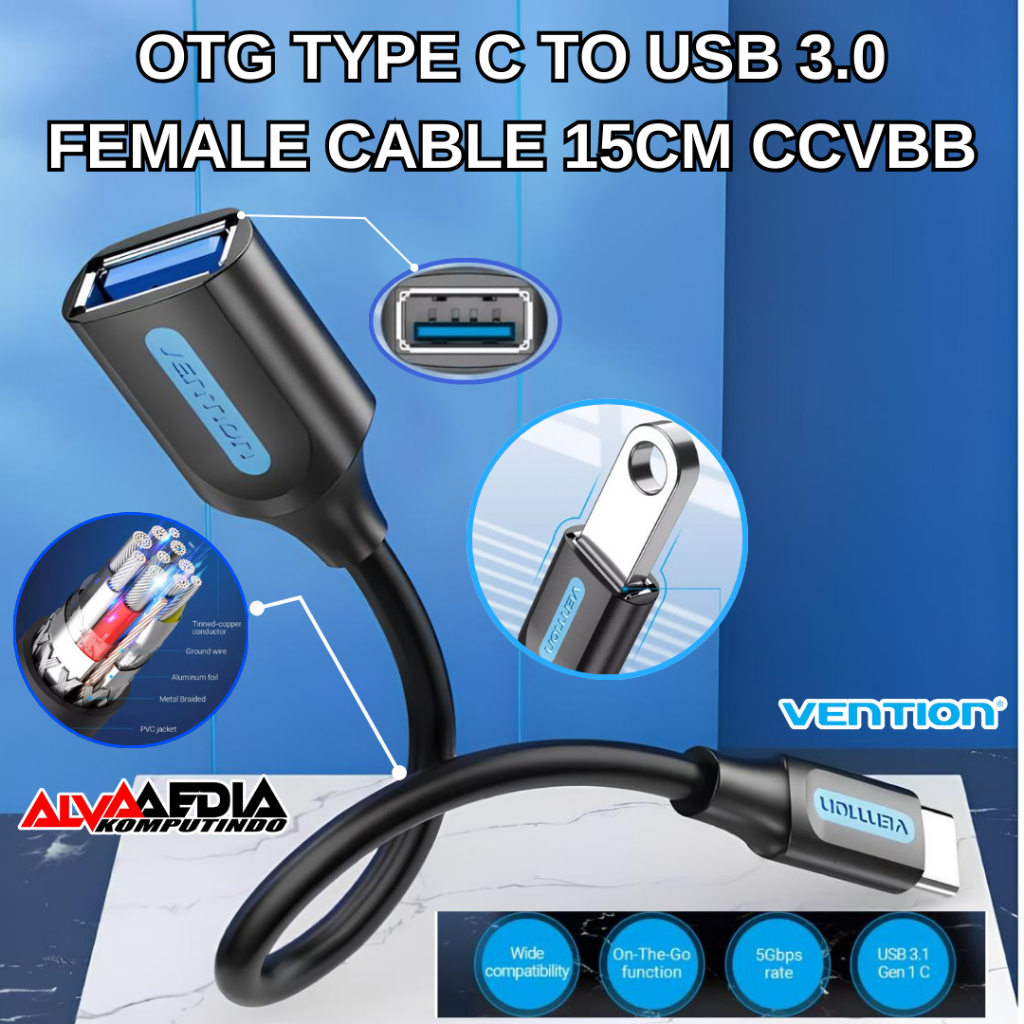 VENTION OTG TYPE C TO USB 3.0 FEMALE CABLE 15CM CCVBB | Vention USB 3.1(Gen 1) C Male to A Female OT