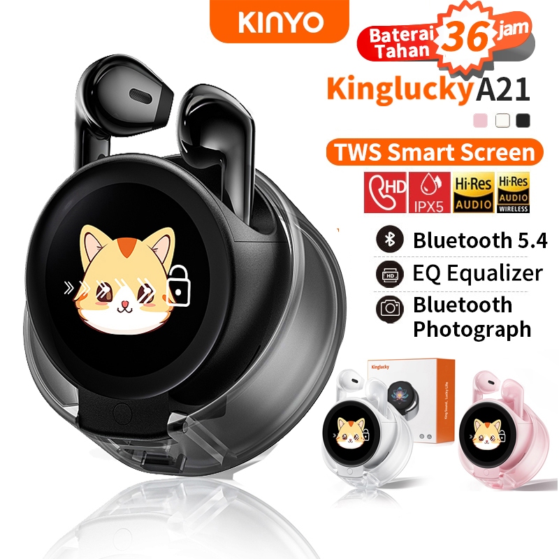 KINYO A21 Headset Bluetooth 5.4 tws bluetooth Wireless Multifungsi LED Layar Penuh Warna Touch Scree