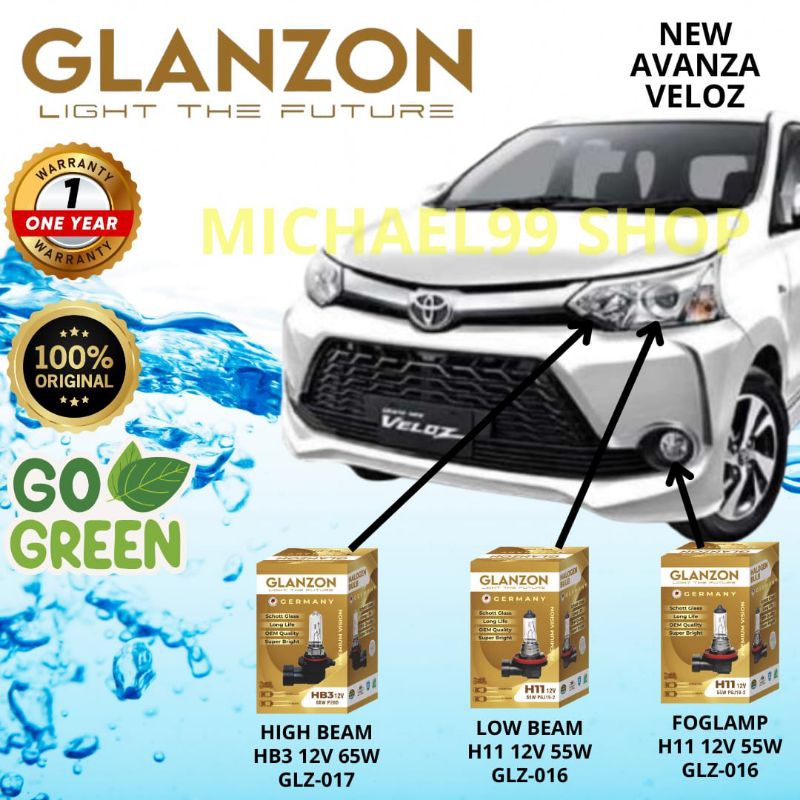 BOHLAM LAMPU HALOGEN MOBIL NEW AVANZA VELOZ GLANZON GERMANY - LOW BEAM / HIGH BEAM / FOGLAMP - GLANZ