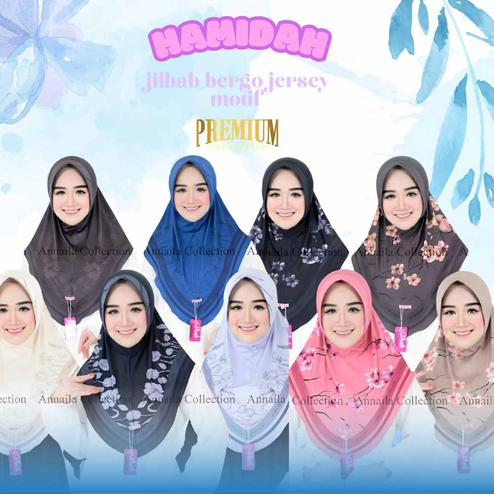 Jilbab Bergo Instan Motif Hijab Premium 𝐁𝐞𝐫𝐠𝐨 Khimar Jersey Printing Daily Kerudung Pet