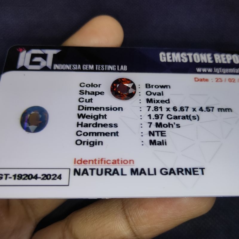 NATURAL MALI GARNET MEMO IGT LAB 19204