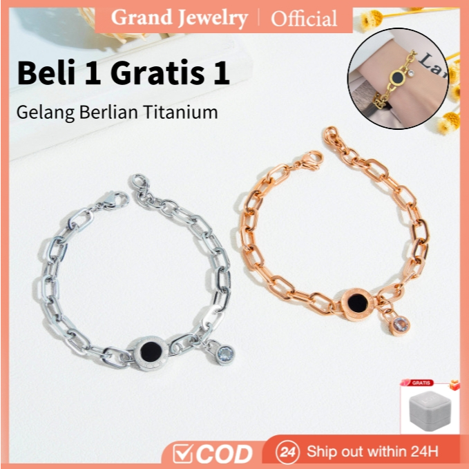 【Beli 1 Gratis 1】Gelang Couple Pasangan Berlian Perak Emas Rantai Titanium Anti Karat Stainless Stee