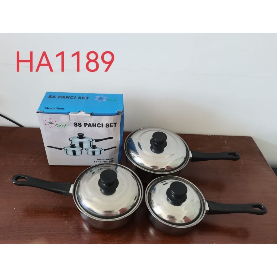 BM-199 Panci Set 3 in 1 gagang stock pot panci susu mini stainless panci sup soup pot baskom