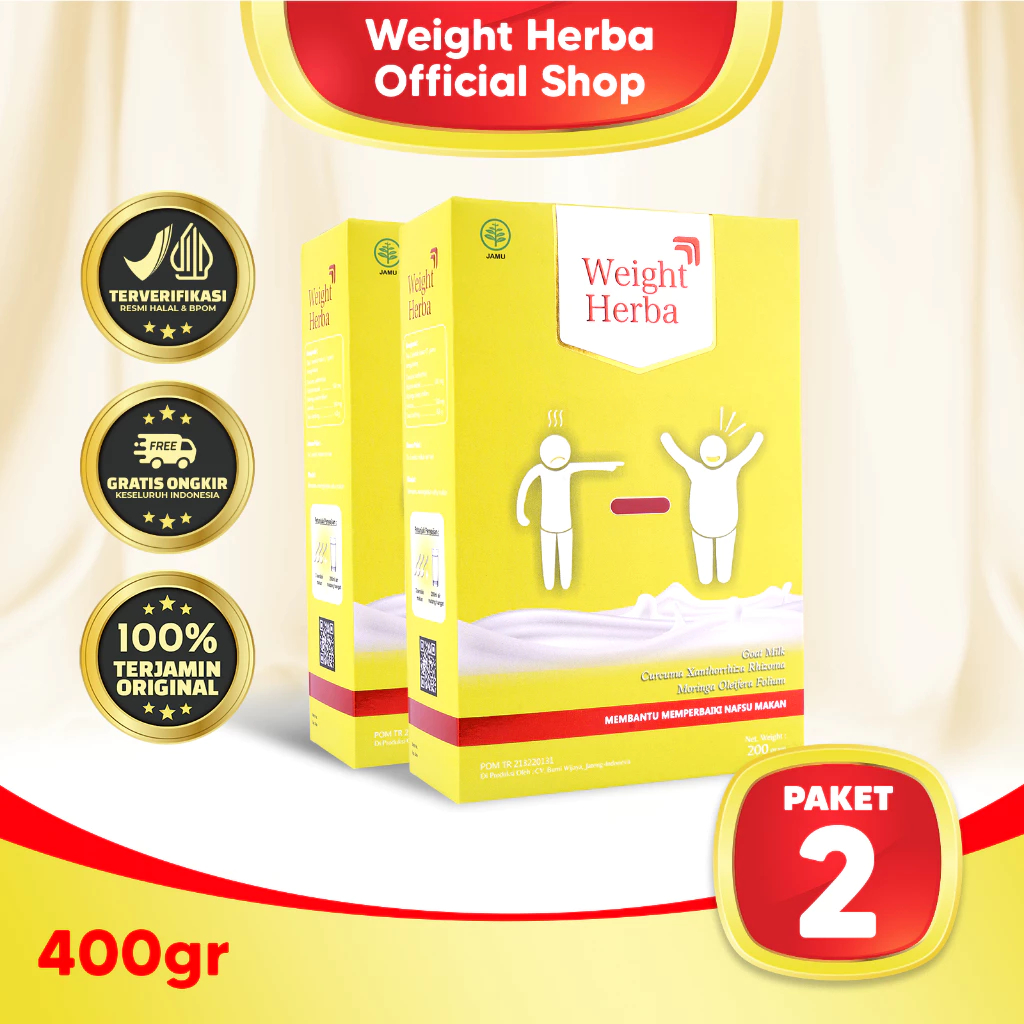 

(2 BOX) Weight Herba - Susu Herbal Penambah Nafsu Makan & Penggemuk Berat Badan Halal MUI | 200 gram