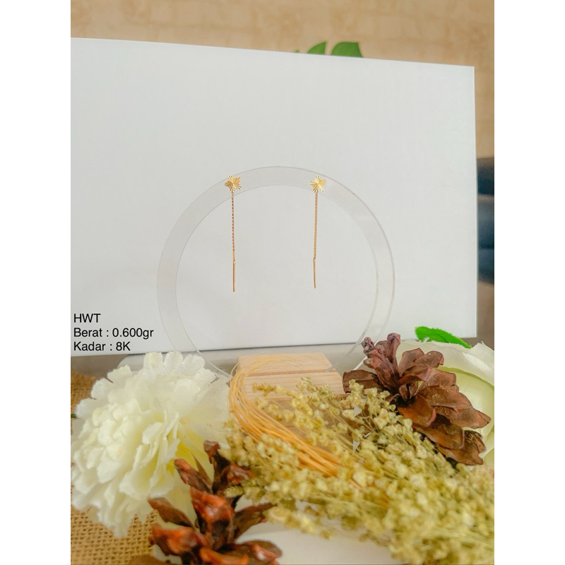Perhiasan Anting Emas Tindik Panjang Bintang HWT 8k/375