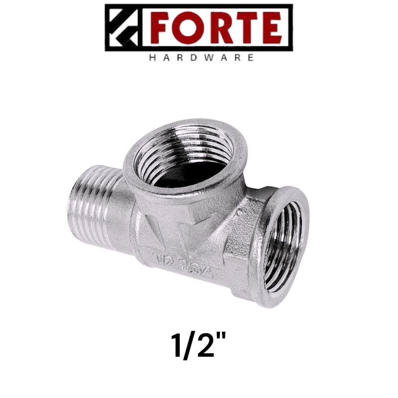 Tee LDD SS / Tee Drat Luar Dalam Dalam 1/2" inch Stainless Steel / Tee Drat Luar 1 sisi Drat Dalam 2