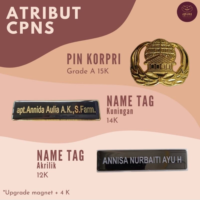 

Pin Korpri, Name Tag, dan Badge