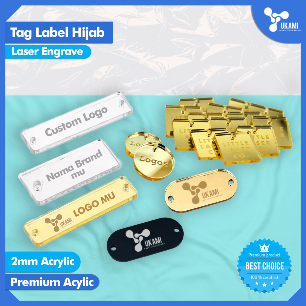 UKAMI - Label Hijab Acrylic Custom Huruf Logo Tag Bandul Plat Merek Akrilik