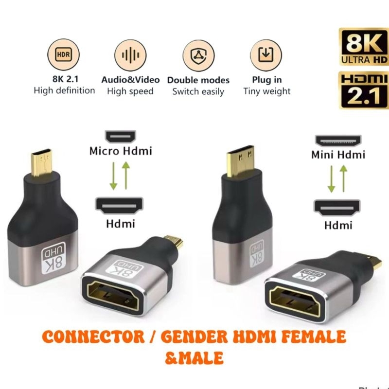MICRO HDMI TO HDMI ADAPTER GENDER / CONNECTOR HDMI FEMALE TO MICRO 8K / ￼Micro Hdmi to Hdmi Dongle A