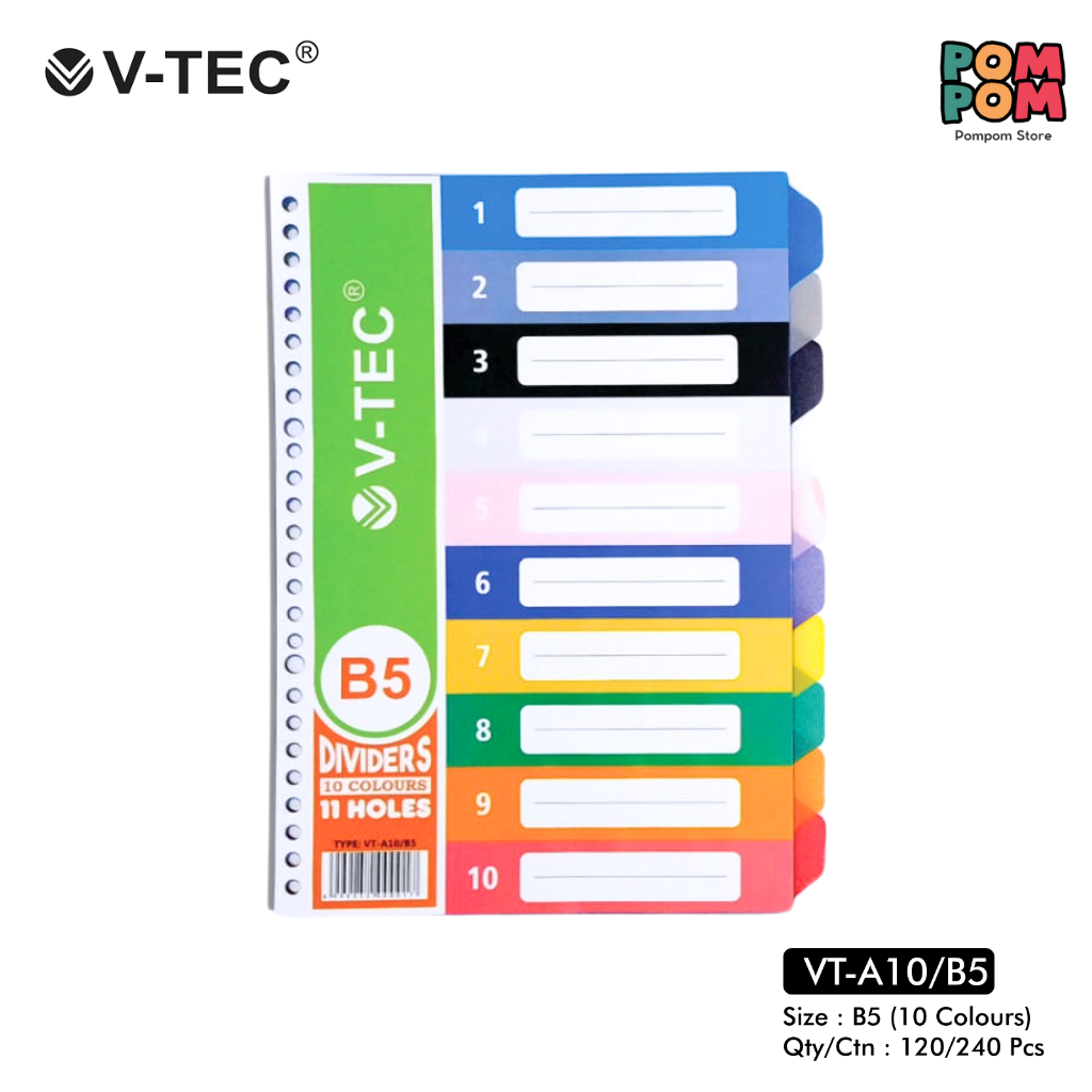 

Pembatas Binder 10 Warna B5 V-Tec Dividers 10 Colours V-TA10/B5