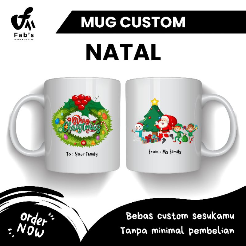MUG CUSTOM NATAL CHRISTMAS / KADO HADIAH HAMPERS SOUVENIR CUSTOM FOTO DAN TULISAN
