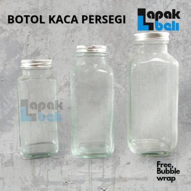 BOTOL KACA FRENCH SQUARE 250ml 350ml 500ml-BOTOL JUICE KOPI SUSU-KOTAK
