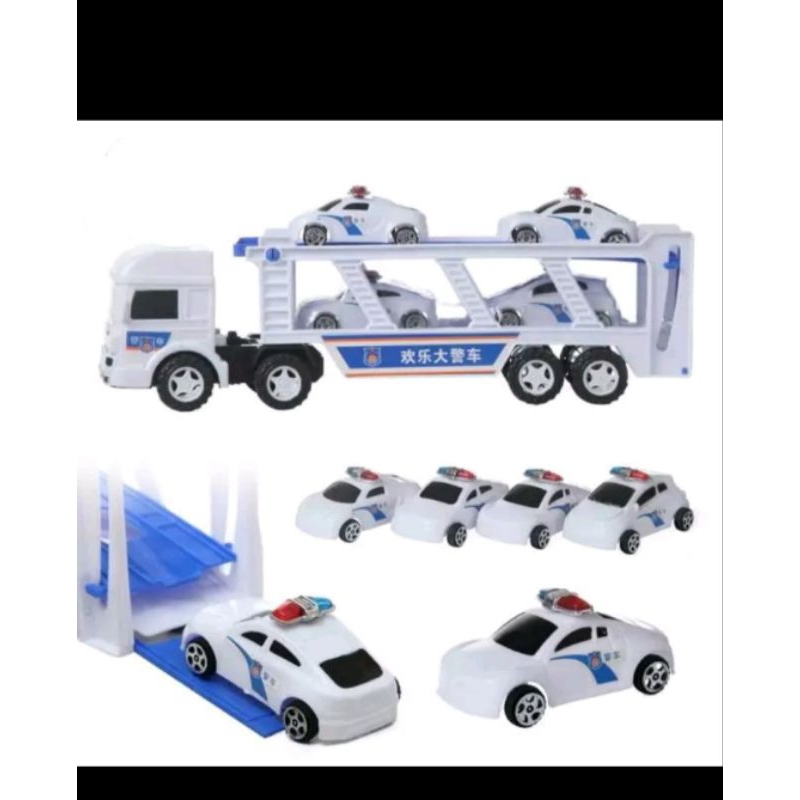 Mainan truck mobil polisi besar putih / Mainan truk isi 4 mobil kecil / truk tingkat / truk kontaine