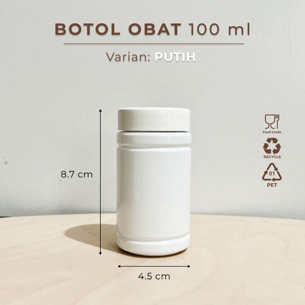 Botol HDPE Kapsul / Botol HDPE / Botol Obat Kapsul / Botol HDPE 100 ml Putih