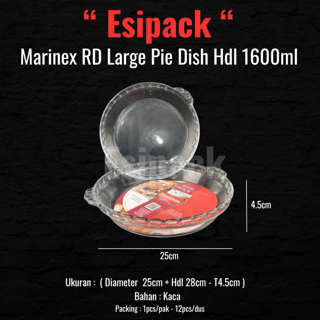 Marinex Pie Dish + Handle Baking Dish Piring Loyang Kaca Bulat 1600ml
