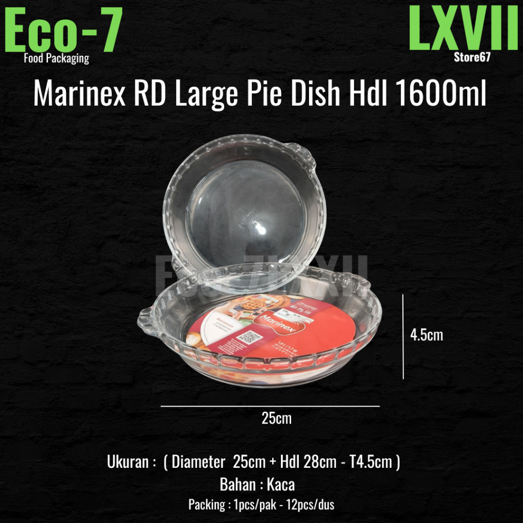 Marinex Pie Dish with Handle Baking Dish - Piring Loyang Kaca - 1600ml