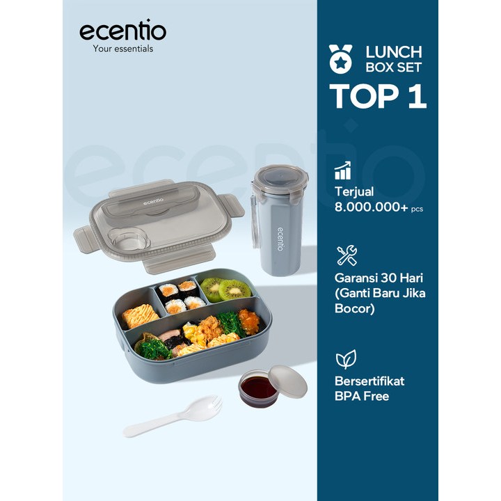 ecentio kotak bekal anti tumpah kotak tempat bekal 1200ml+500ml lunch box set free sendok kotak saus