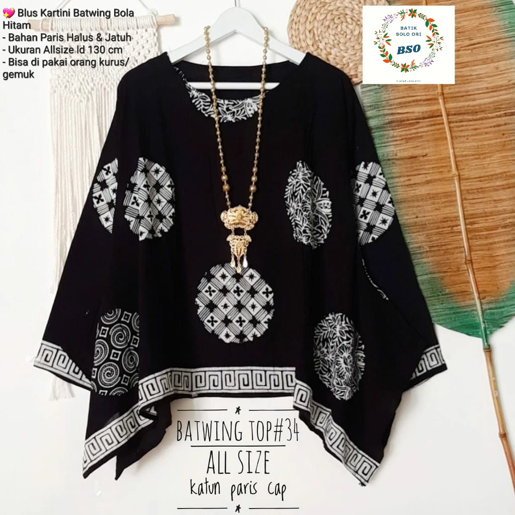 [Aruna] Ootd Batik Solo Ori Batik Batwing Top #34. Blus Batwing Batik Bola. Seragam Batik Wanita .