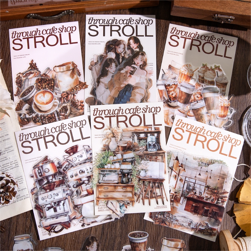 

(5M19) 30pcs Stiker PET Seri Ke Cafe Berjalan-jalan Dekorasi Buku Pegangan Retro Sederhana Stiker Perekat Diy Journal Scrapbook