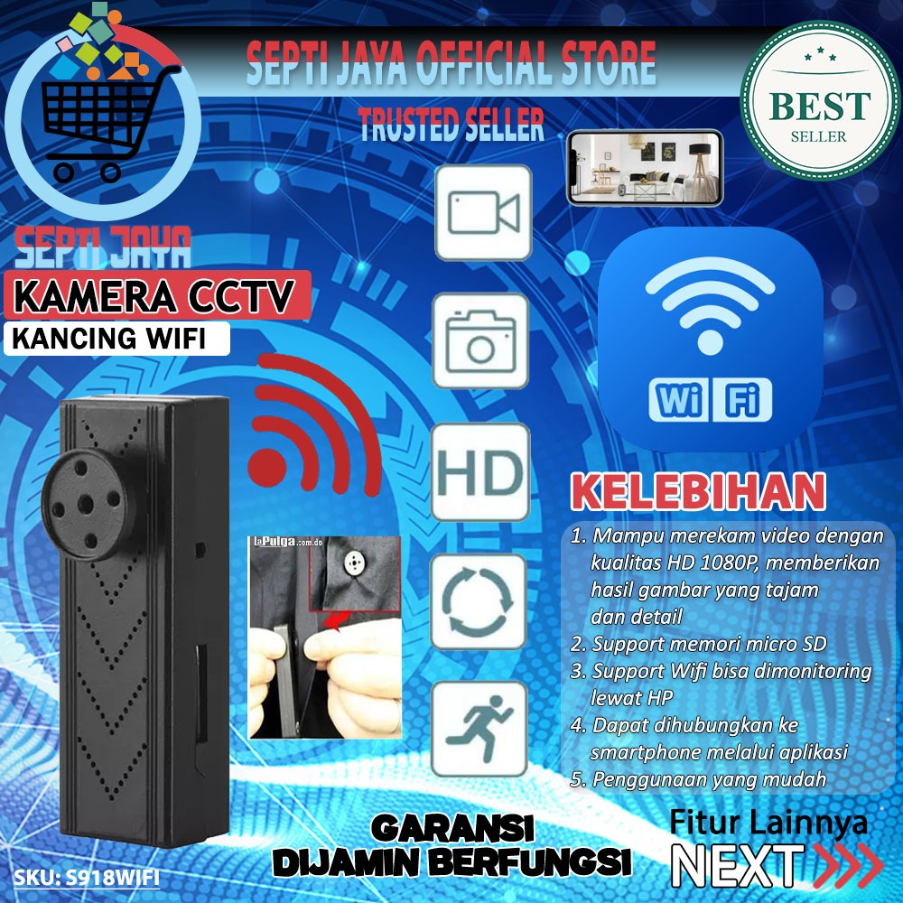 Button Spy Cam WiFi Camera Kancing S918WIFI 1080P Camcorder Kamera Hidden Pengintai Mini Tersembunyi