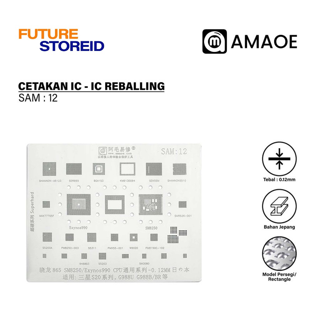 Amaoe SAM 12 Cetakan IC BGA Reballing Stencil Template For Samsung S20, Tin Planting Net/Heating Dir