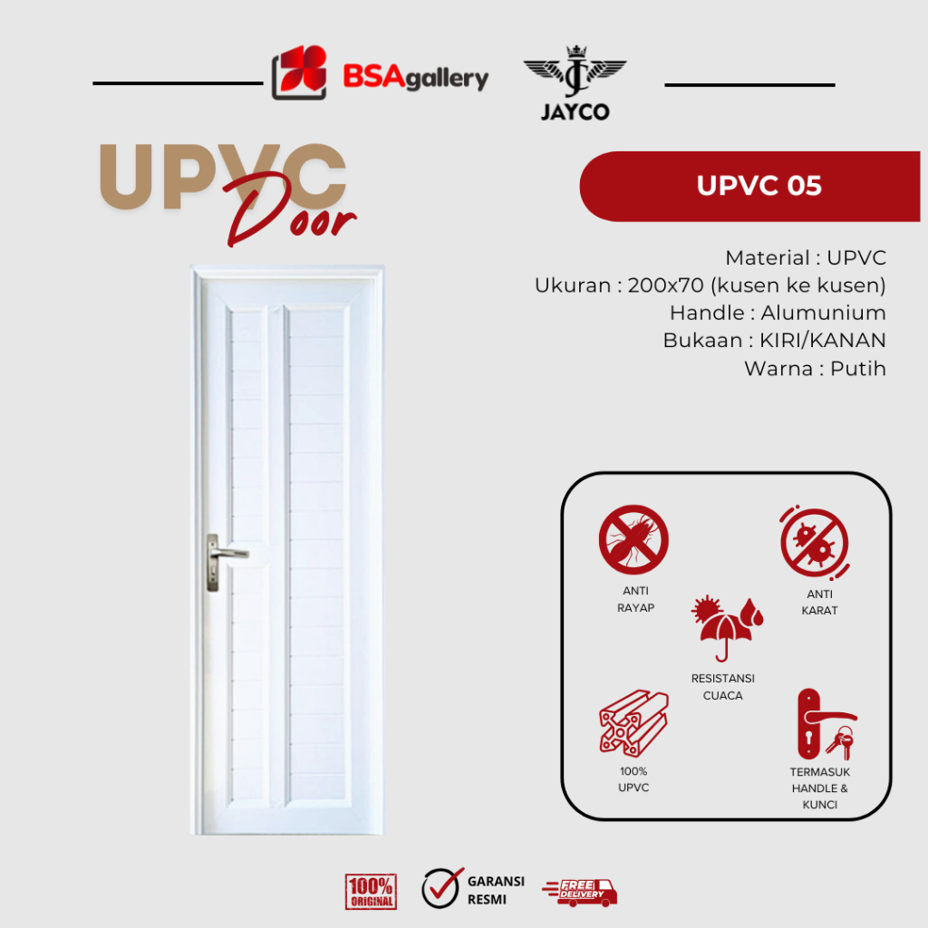 PINTU UPVC KOMPLIT KUSEN KUNCI PINTU KAMAR TIDUR WC U-PVC 05 JAYCO