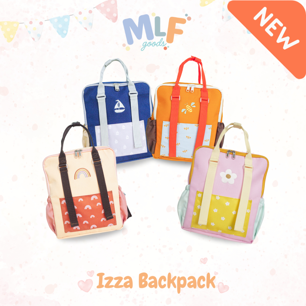MLF Goods Tas Ransel Izza Backpack Kotak Sekolah Motif Rainbow dan Bunga TK SD Lucu Kawai