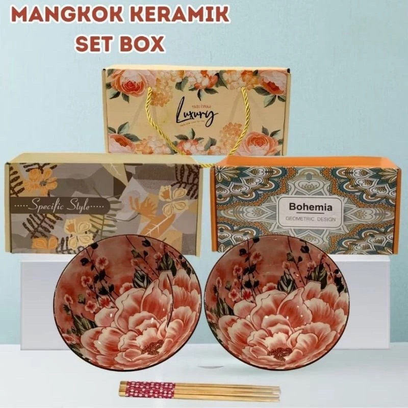 Hampers Mangkok keramik set / 2 Mangkok + 2 Pasang sumpit