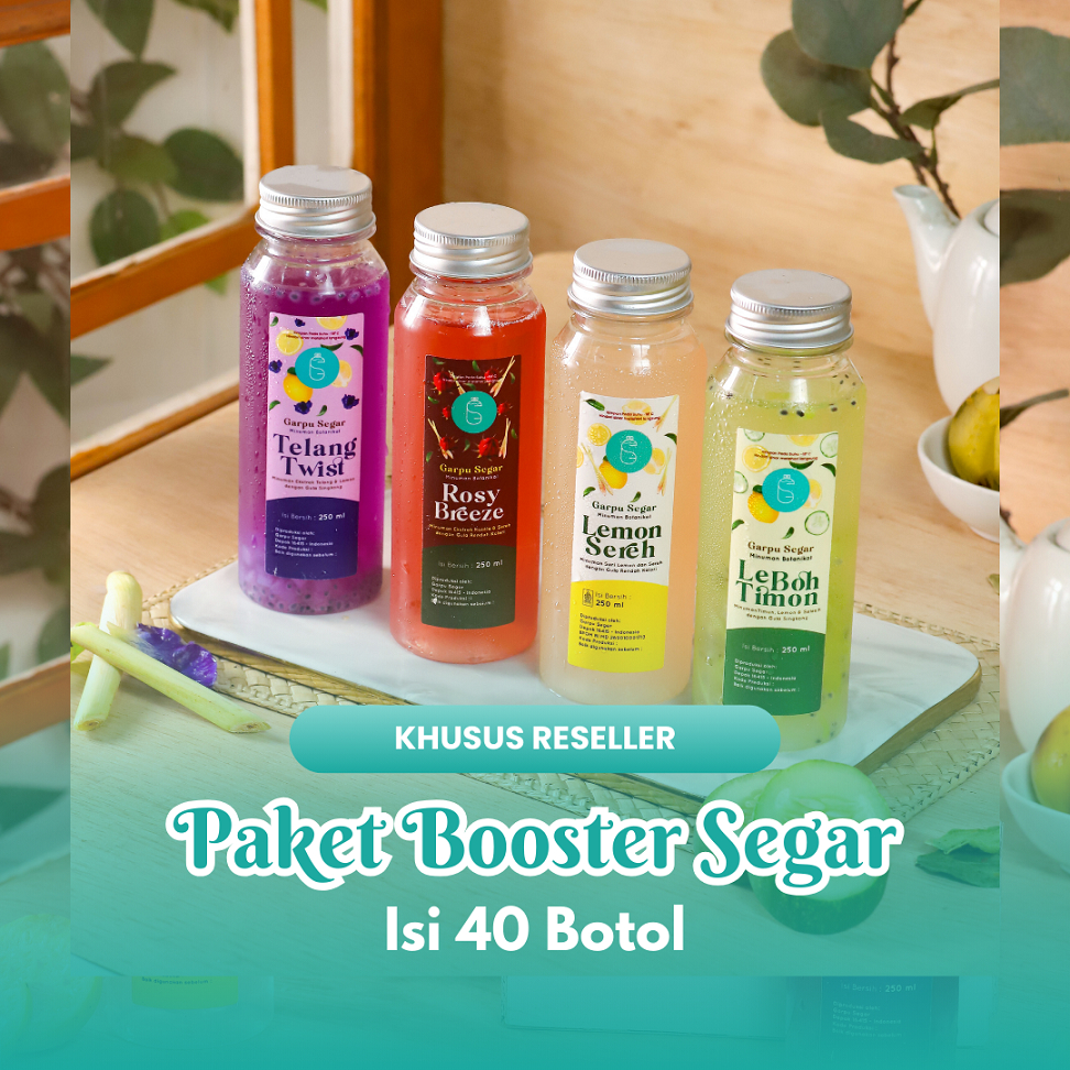 Garpu Segar Paket Usaha Minuman Sehat (40 Botol) – Lemon Sereh, Timun, Rosella, Telang
