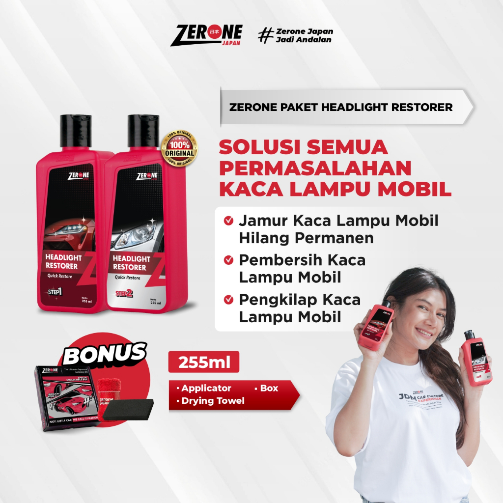 Zerone Headlight Restorer Paket Pengkilap Pembersih Headlamp Mika Lampu Mobil Buram Kusam