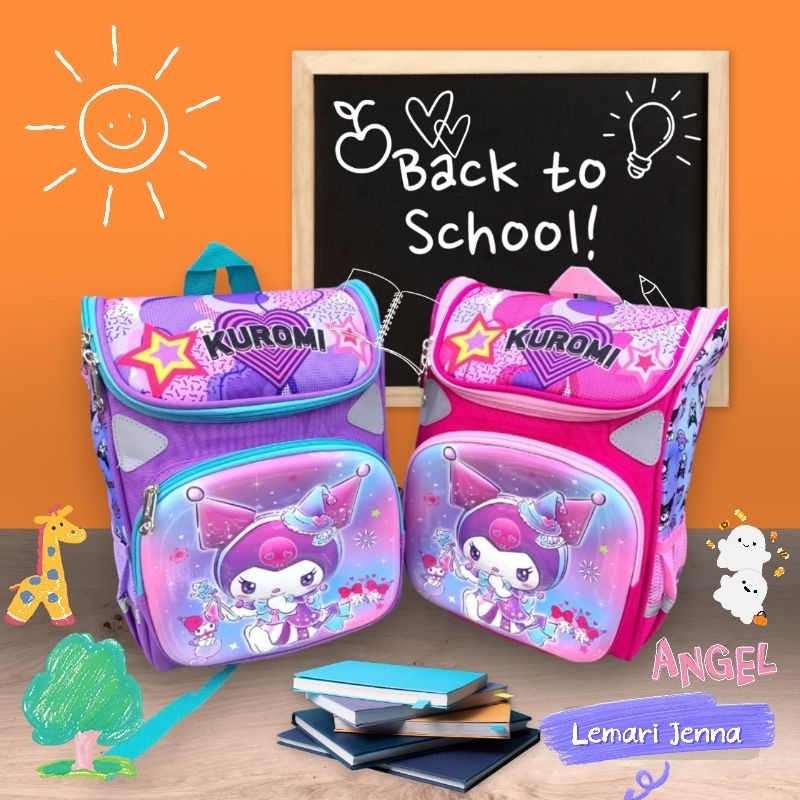 Tas Ransel Sekolah Playgroup Import Model Tabung Karakter Kuromi 12"inch