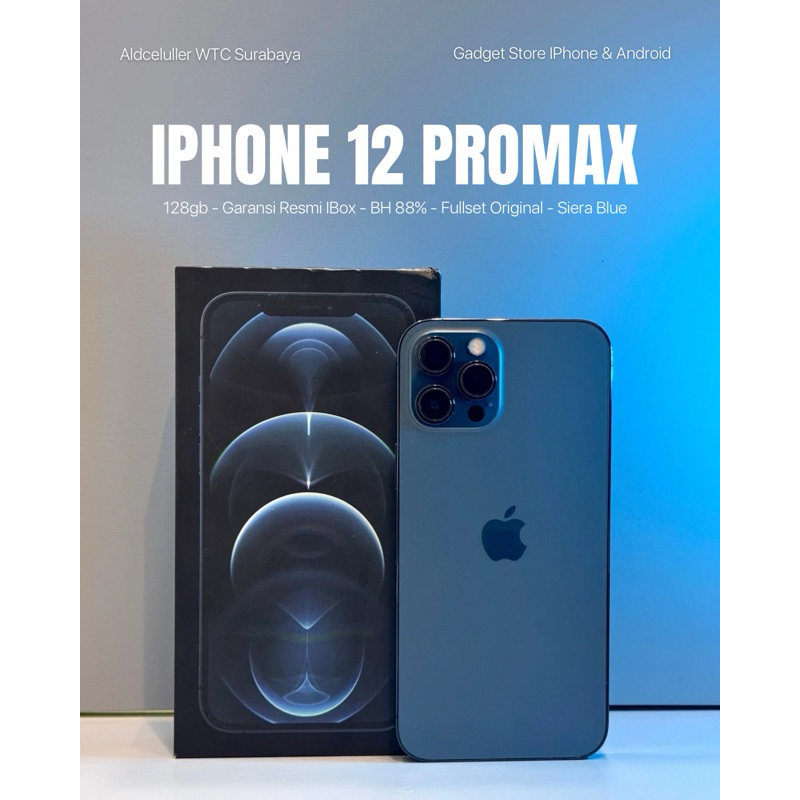 iphone 12 pro max 128gb blue garansi resmi second