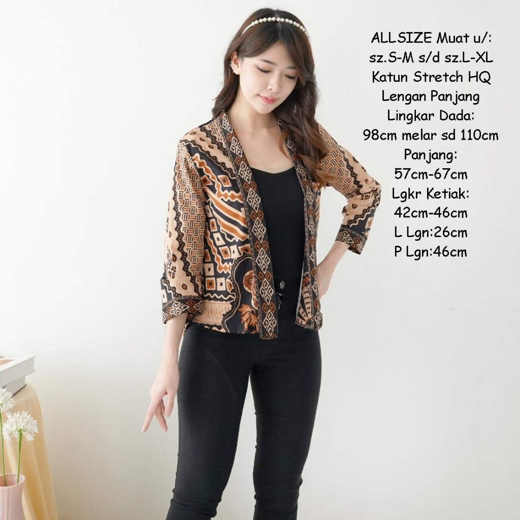 Cardigan Batik Wanita Motif Wayang Outer Remaja Luaran Muslimah Lengan Panjang Katun Strecth S M L t