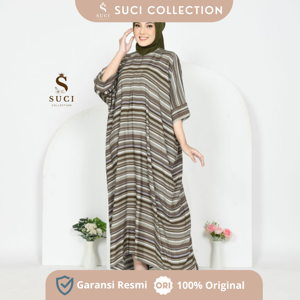 Gamis Dewasa Daily Rayon Motif Garis Salur Kekinian Busui Resleting Depan Long Dress Simple Adem