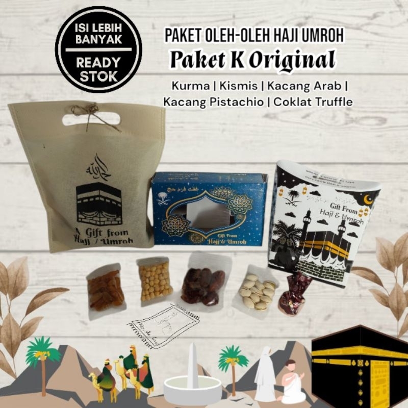 

Paket K Original oleh oleh haji umroh kurma kismis coklat kacang arab pistachio zam-zam