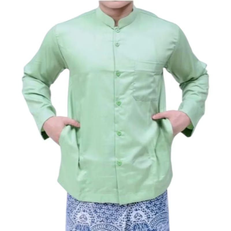 Baju Koko Pria Lengan Panjang putih Haibah Ammu Saku Samping