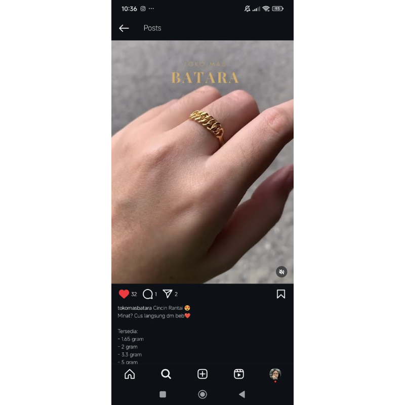 Orderan kak Yuniar - Cincin setengah rantai Emas 99% 2 gram