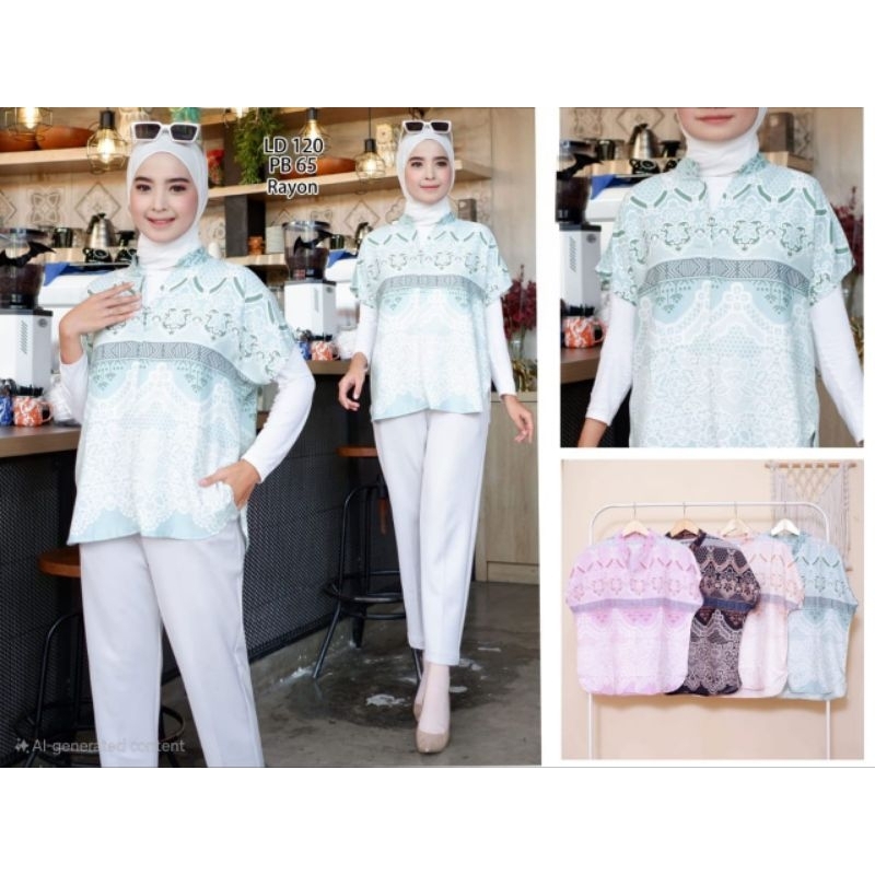 Blouse Atasan Wanita Motif Batik Kekinian / Baju Wanita Tangan Pendek Motif Batik Bahan Rayon