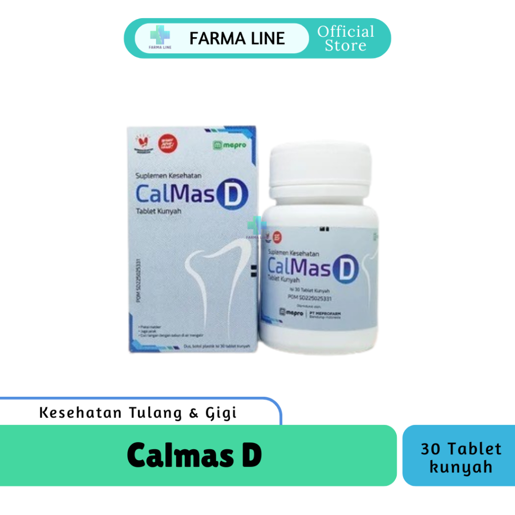 Calmas-D 30tablet kunyah | Kalsium-Magnesium-Vitamin D3 | untuk kesehatan tulang dan fungsi otot.
