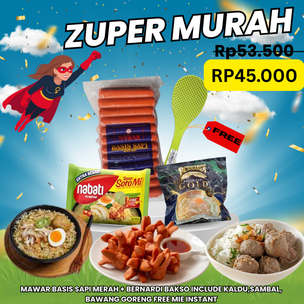 

ZUPER MURAH! MAWAR BASIS SAPI MERAH + BERNARDI BAKSO + MIE INSTANT NABATI FREE CENTONG NASI