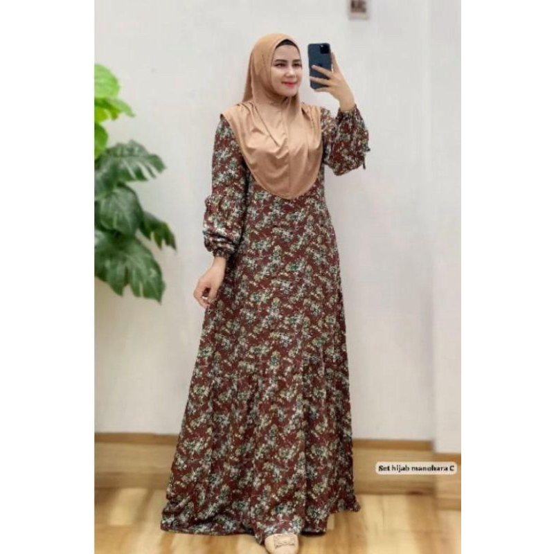GAMIS DRESS BAHAN RAYON MIX JERSEY SET HIJAB DAILY HOME DRESS WANITA FASHION WANITA MUSLIM KERUDUNG 
