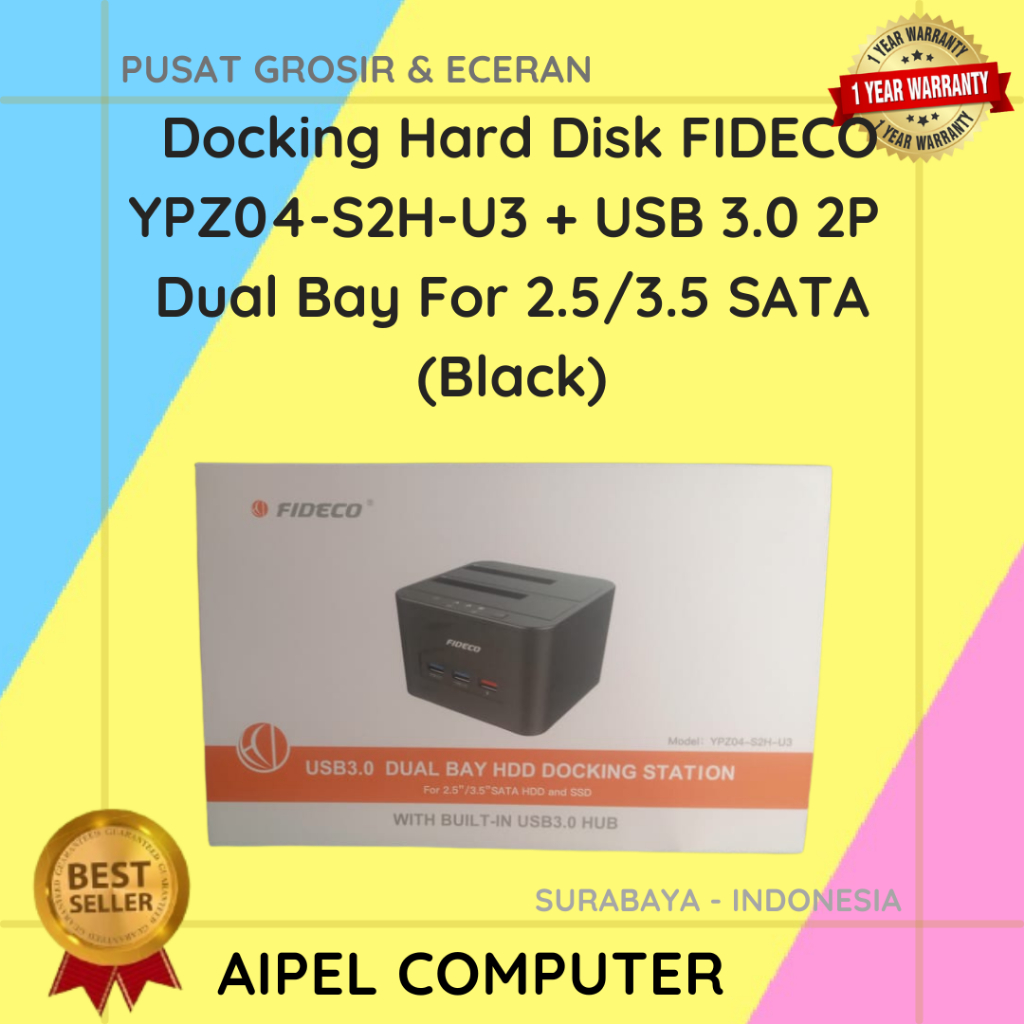 YPZ04S2H | Docking Hard Disk FIDECO YPZ04-S2H-U3 + USB 3.0 2P Dual Bay For 2.5/3.5 SATA (Black)